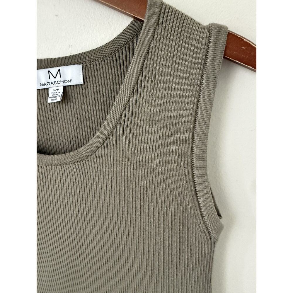 Magaschoni Womens Sleeveless Maxi Dress Size S/P Olive Round Neck Ribbed Casual - Picture 4 of 10